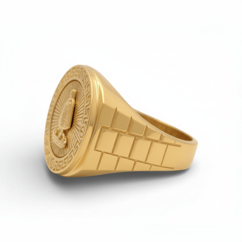 10K Yellow Gold Men's Caridad del Cobre Greek Key Ring 6.3 g – view 2