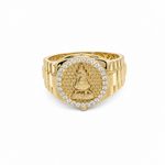 10k Yellow Gold Caridad Del Cobre with CZ Fashion Ring Men's - Miral Jewelry