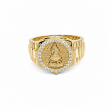 10k Yellow Gold Caridad Del Cobre with CZ Fashion Ring Men's - Miral Jewelry