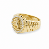 10k Yellow Gold Caridad Del Cobre with CZ Fashion Ring Men's - Miral Jewelry