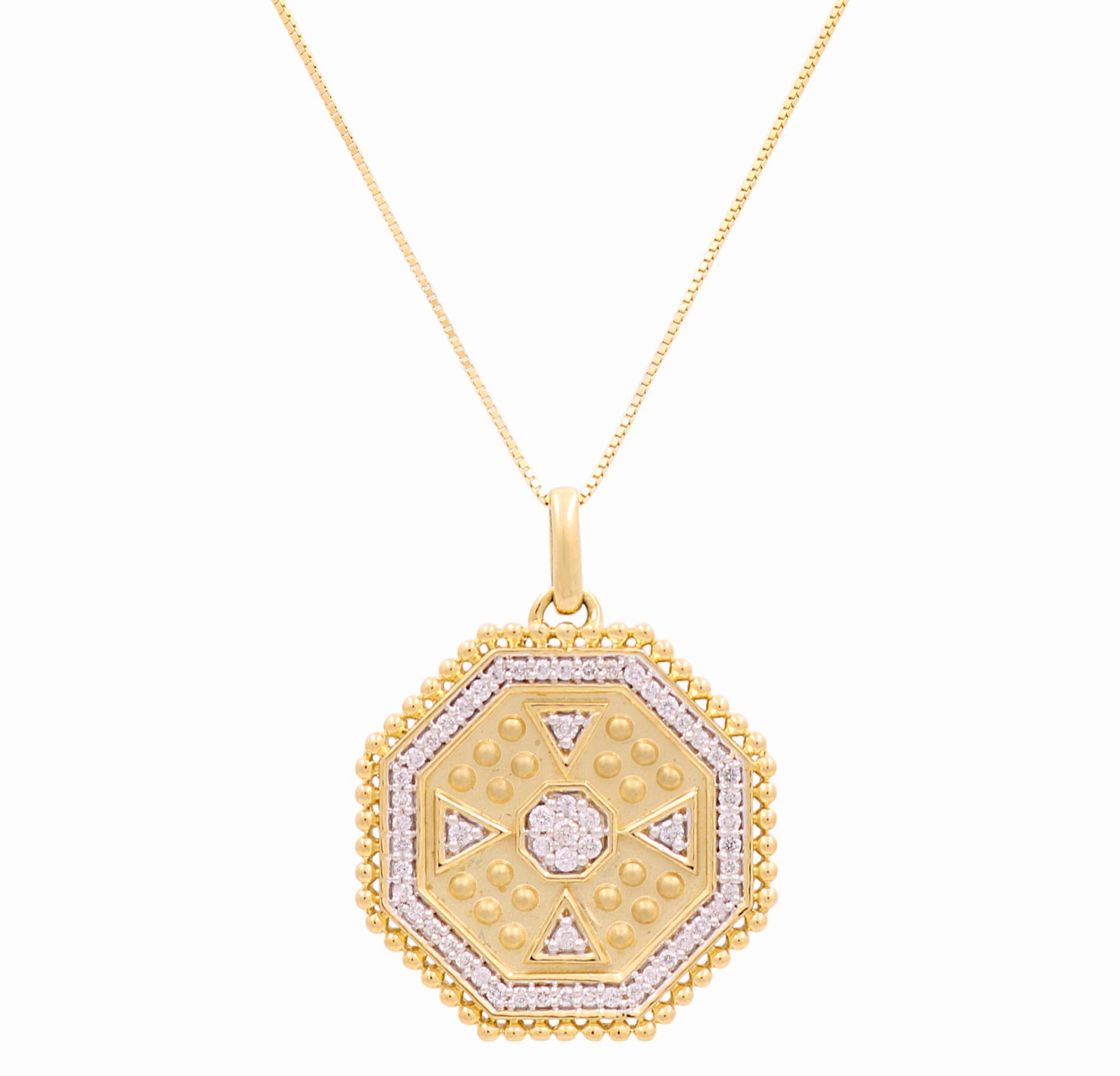 10K Yellow Gold Octagon Diamond Medallion Necklace 0.25 ct tw