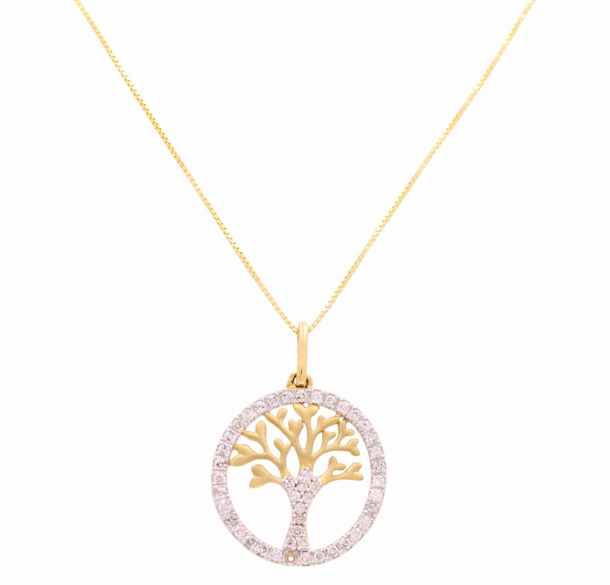10K Yellow Gold Diamond Tree of Life Necklace 0.33 ct tw