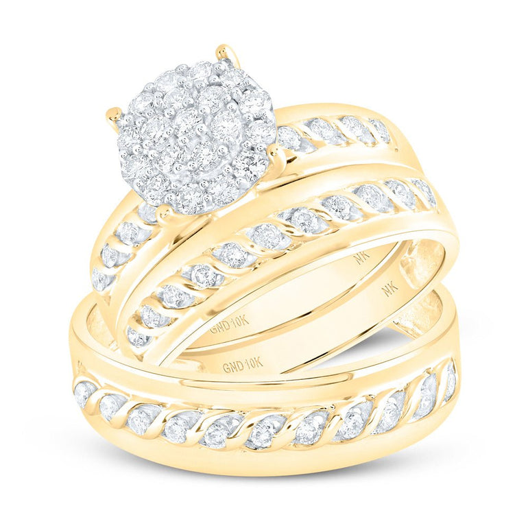 10k Yellow Gold Contemporary Diamond Bridal Set with 0.75Tw Round Diamonds - Miral Jewelry