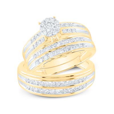 10k Yellow Gold Contemporary Trio 3 Pieces Set with 1.20tw Round Diamonds - Miral Jewelry