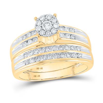 10k Yellow Gold Contemporary Trio 3 Pieces Set with 1.20tw Round Diamonds - Miral Jewelry