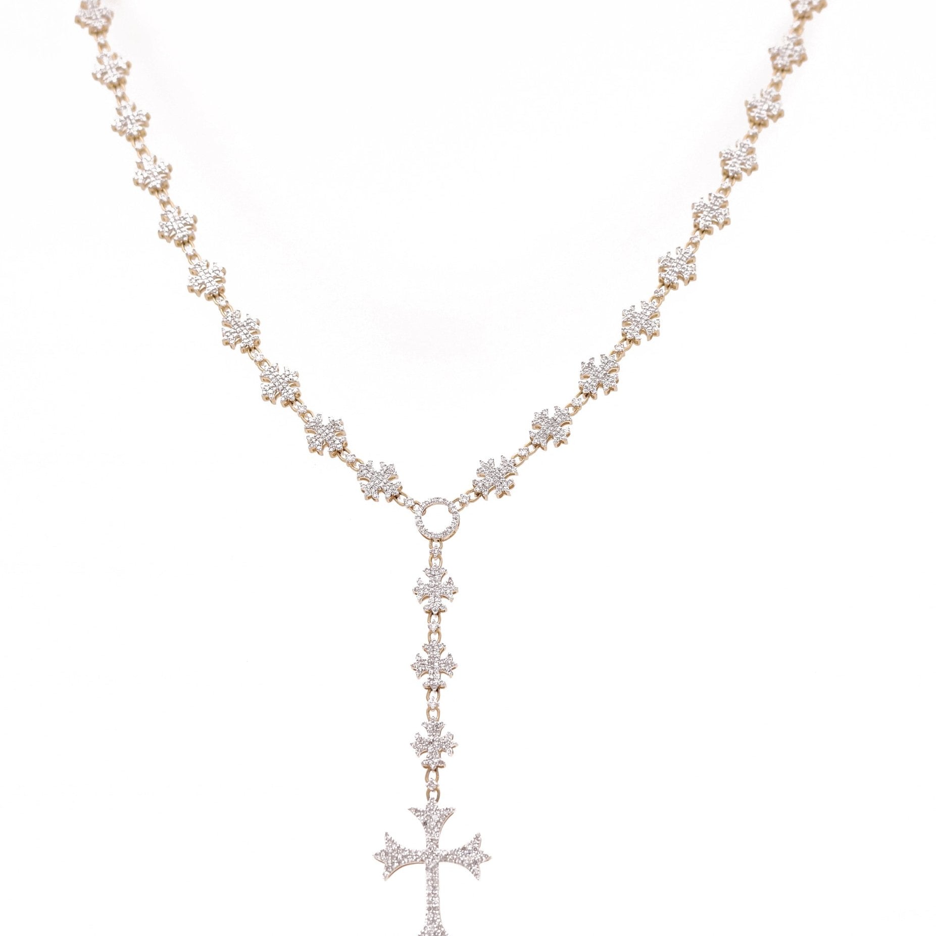 10K Gold Diamond Station Y-Necklace with Cross 5.25 ct tw, 20in
