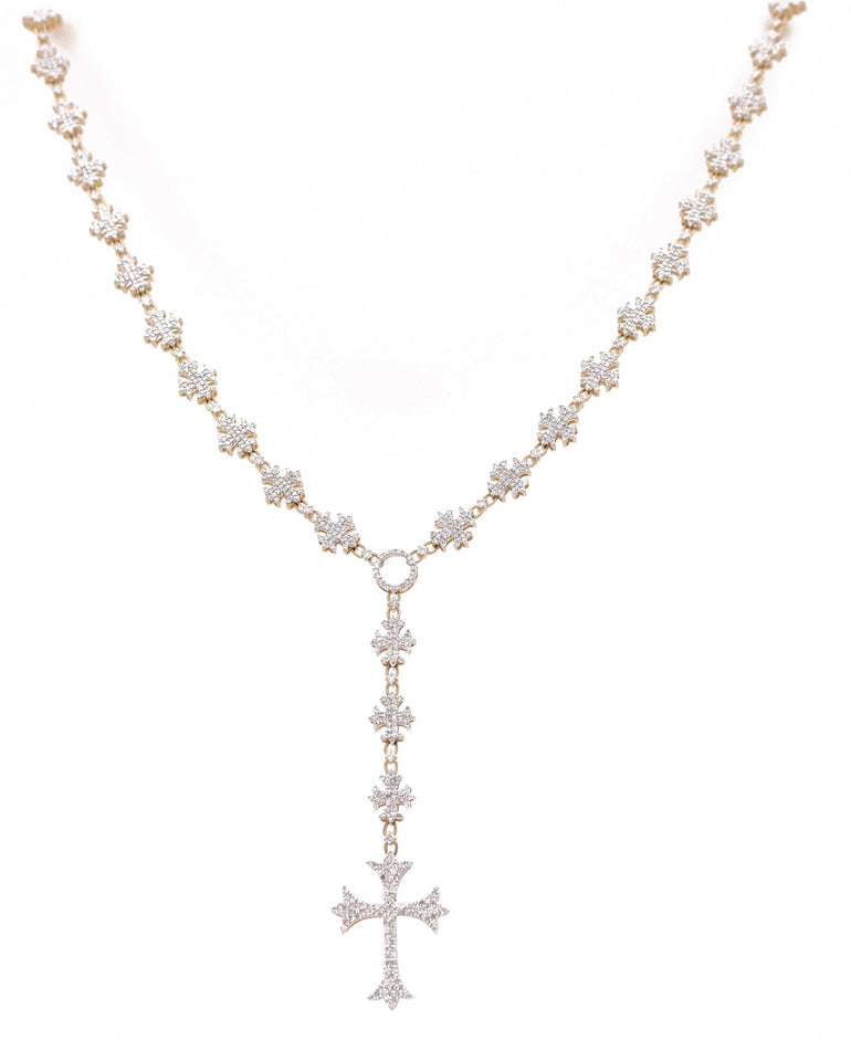 10k Yellow Gold Cross Diamond Necklace 20" with 5.25Tw Round Diamonds - Miral Jewelry