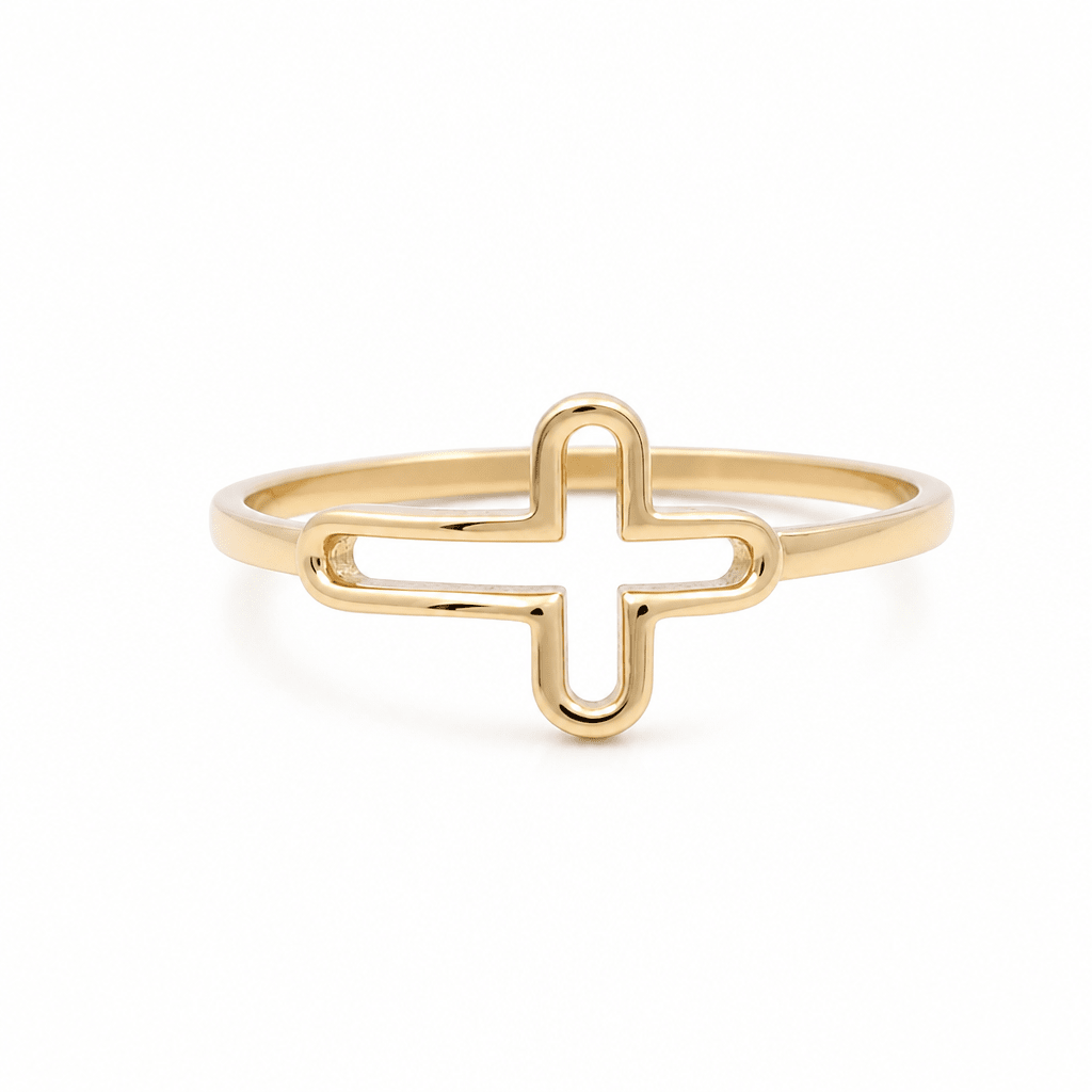 10K Yellow Gold Cross Fashion Women's Ring - Miral Jewelry