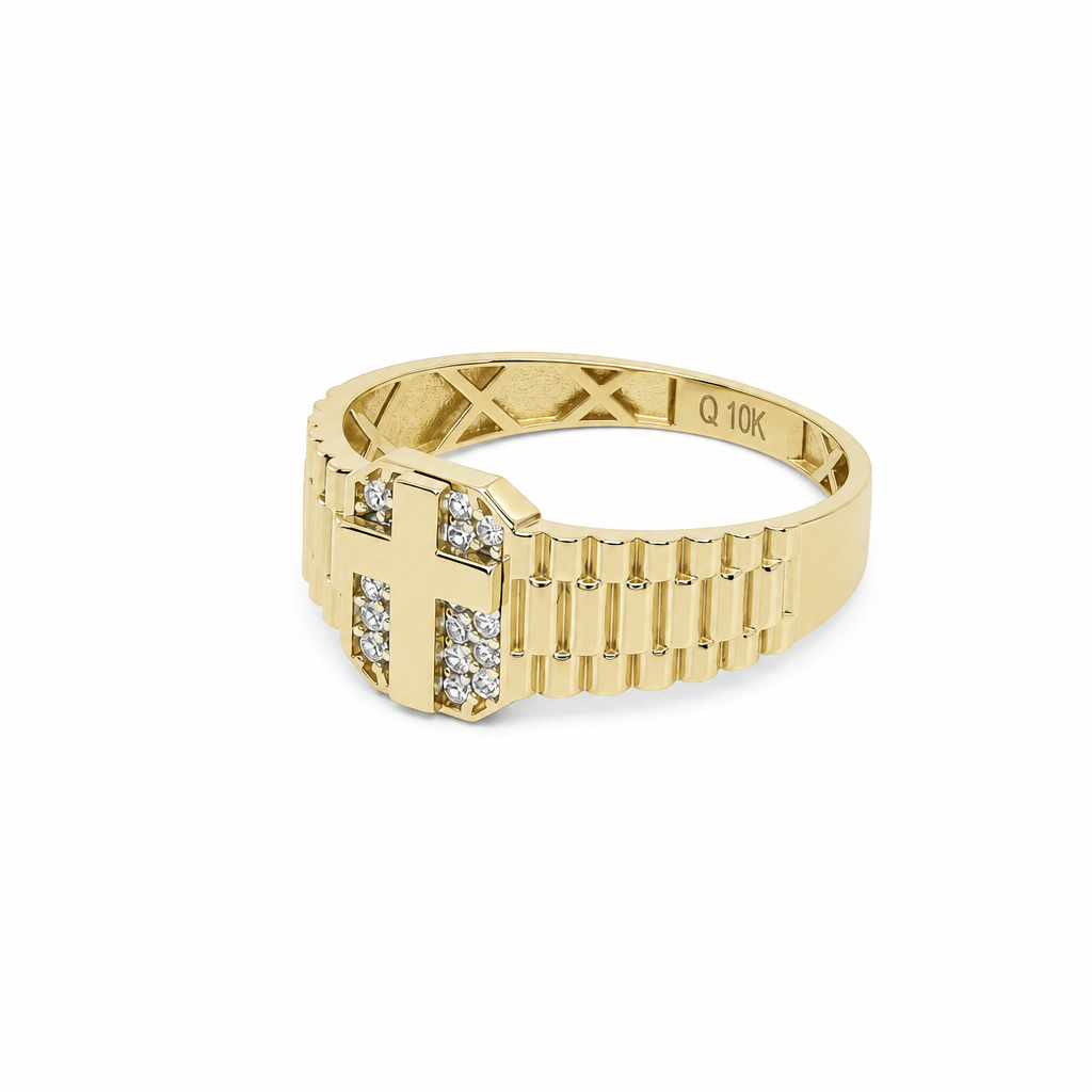 10k Yellow Gold Cross With CZ Fashion Ring Men's - Miral Jewelry
