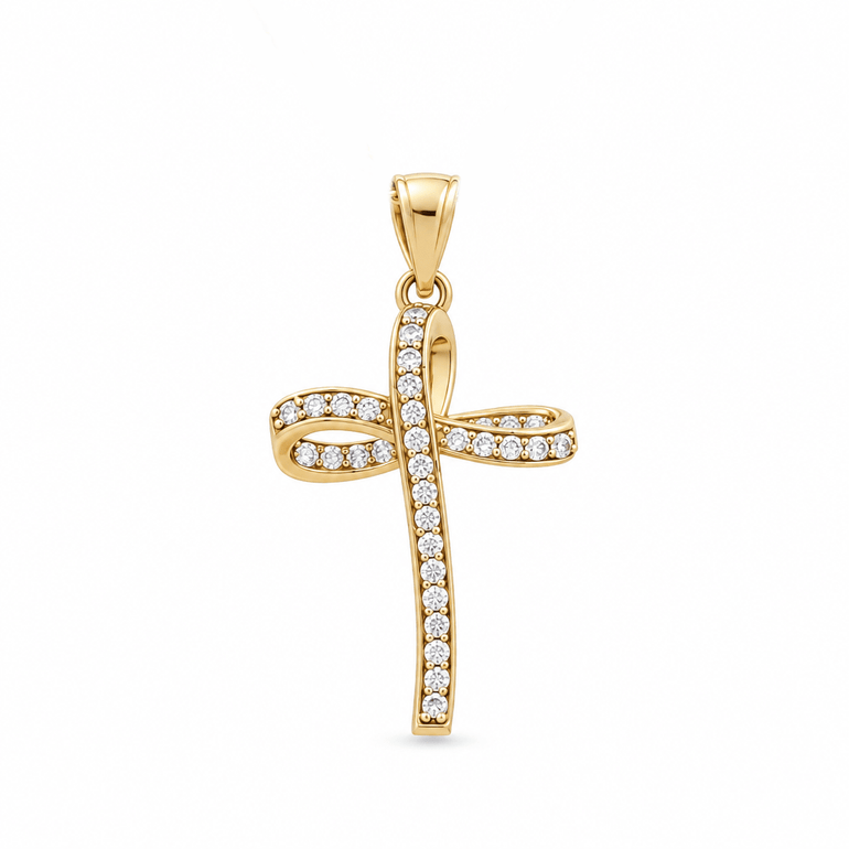 10K Yellow Gold Cross With CZ Pendant - Miral Jewelry