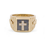 10k Yellow Gold Cross with Onix Fashion Ring - Miral Jewelry