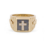 10k Yellow Gold Cross with Onix Fashion Ring - Miral Jewelry
