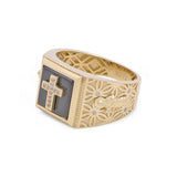 10k Yellow Gold Cross with Onix Fashion Ring - Miral Jewelry