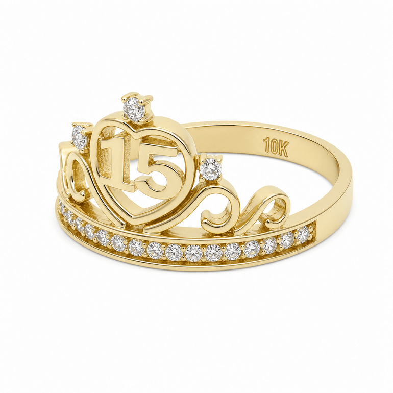 10K Yellow Gold Crown With 15 Fashion Women's Ring - Miral Jewelry