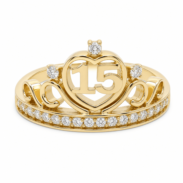 10K Yellow Gold Crown With 15 Fashion Women's Ring - Miral Jewelry