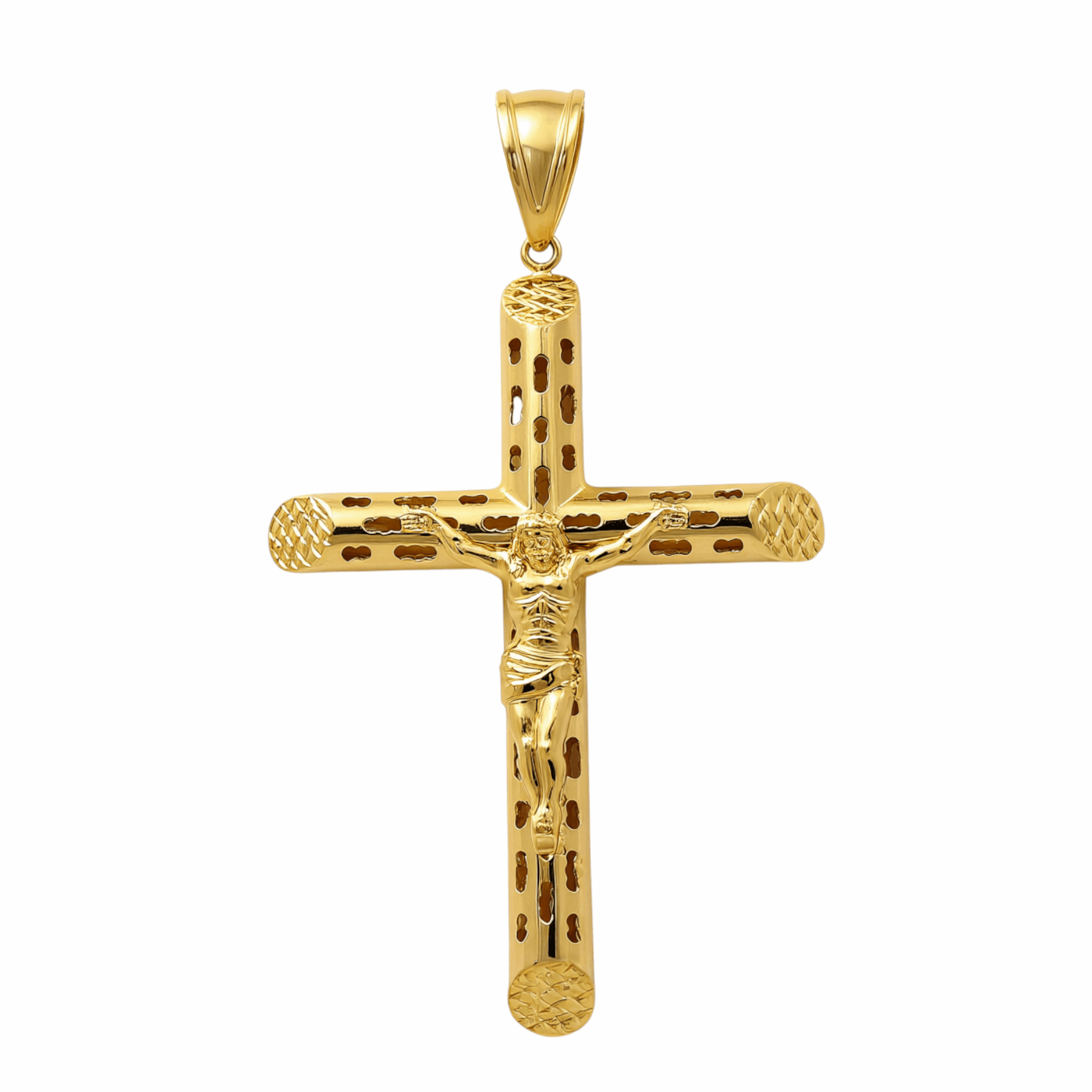 10K Yellow Gold Tube Crucifix Pendant 5.3 g
