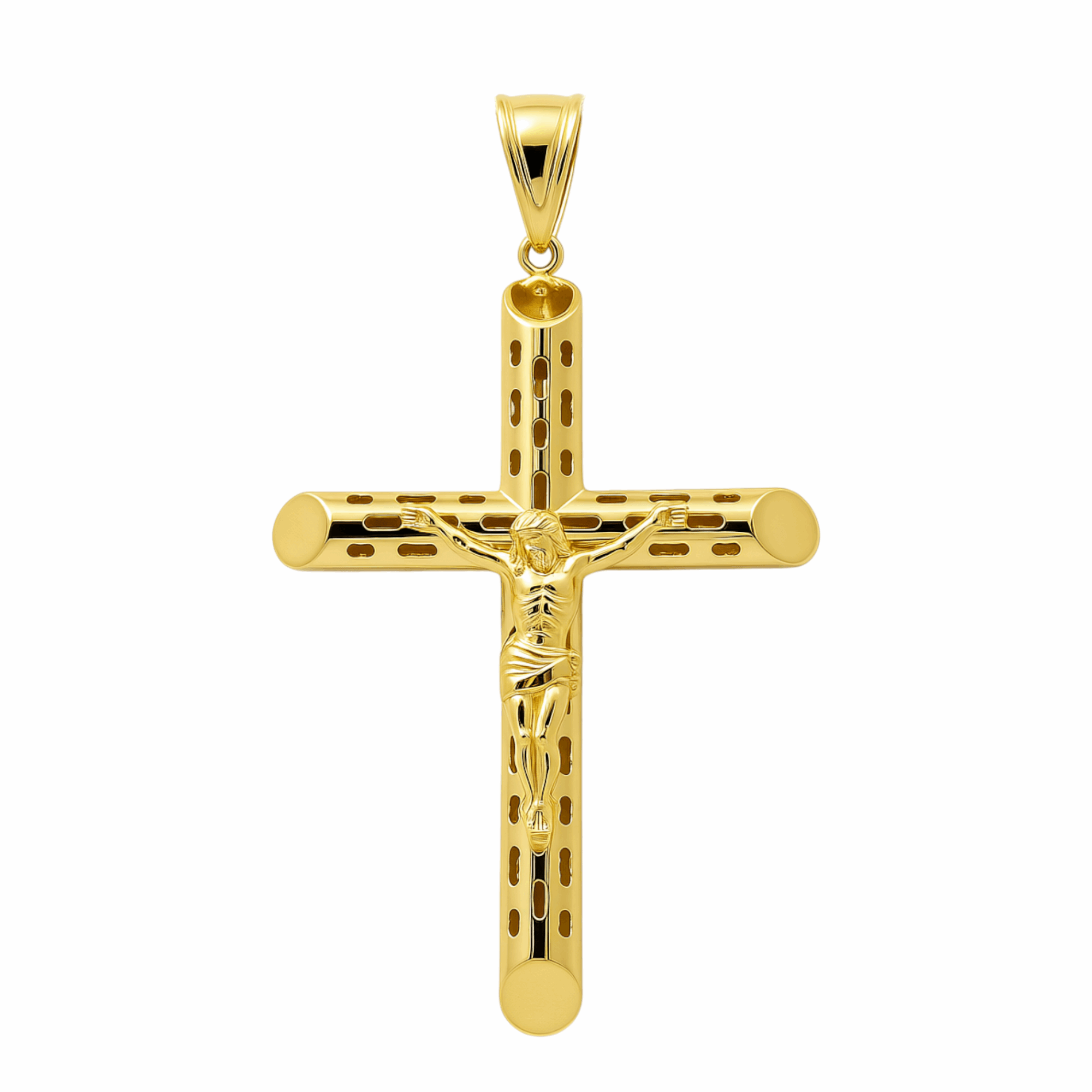 10K Yellow Gold Tube Crucifix Pendant 5.2 g