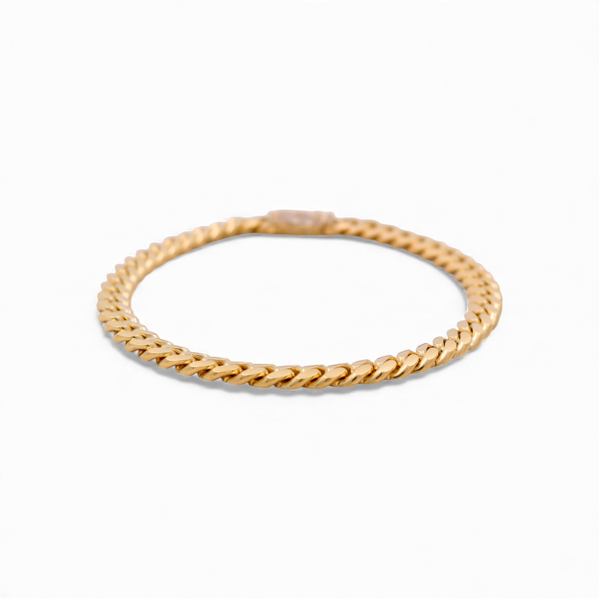 10K Yellow Gold Cuban Link Cz Clasp Bracelet - Miral Jewelry