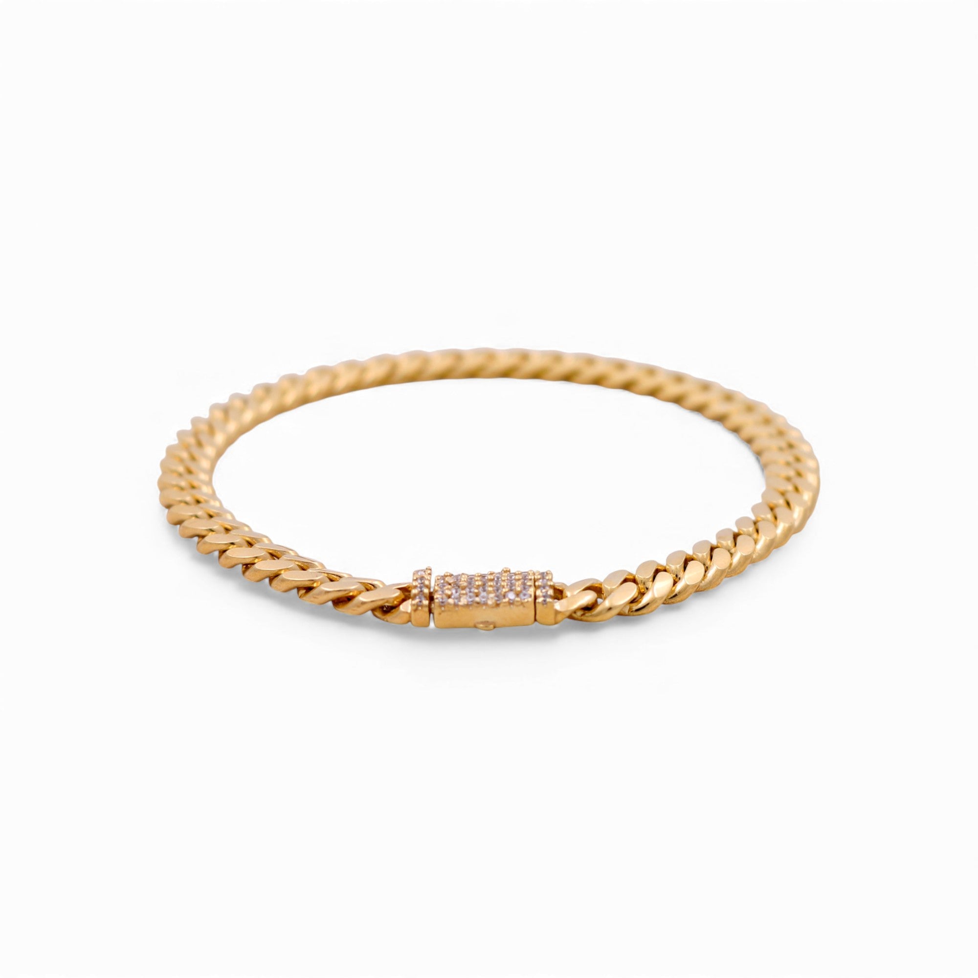 10K Yellow Gold Cuban Link Cz Clasp Bracelet - Miral Jewelry