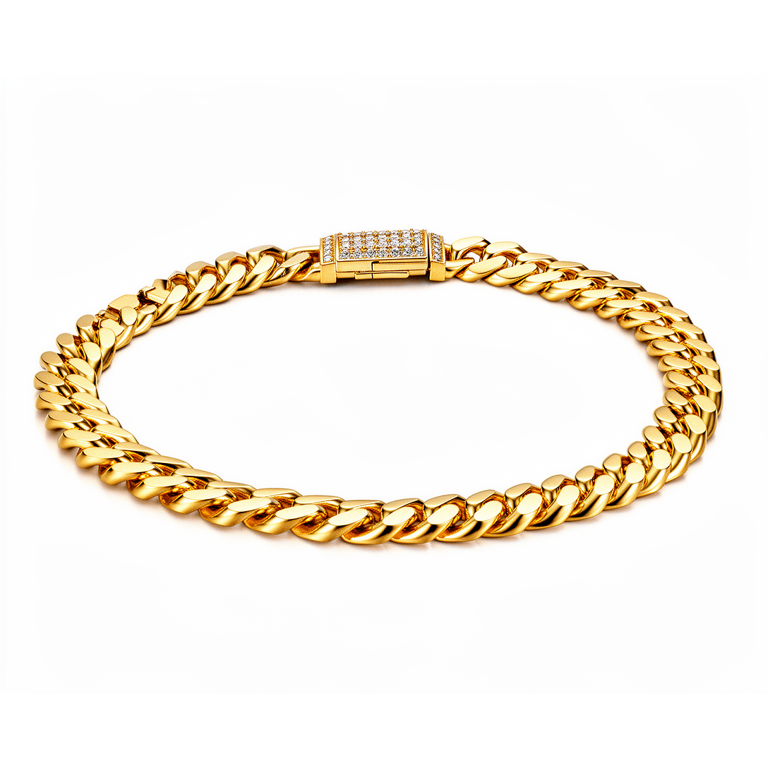 10K Yellow Gold Cuban Link Bracelet with CZ Clasp 8in, 24.7 g