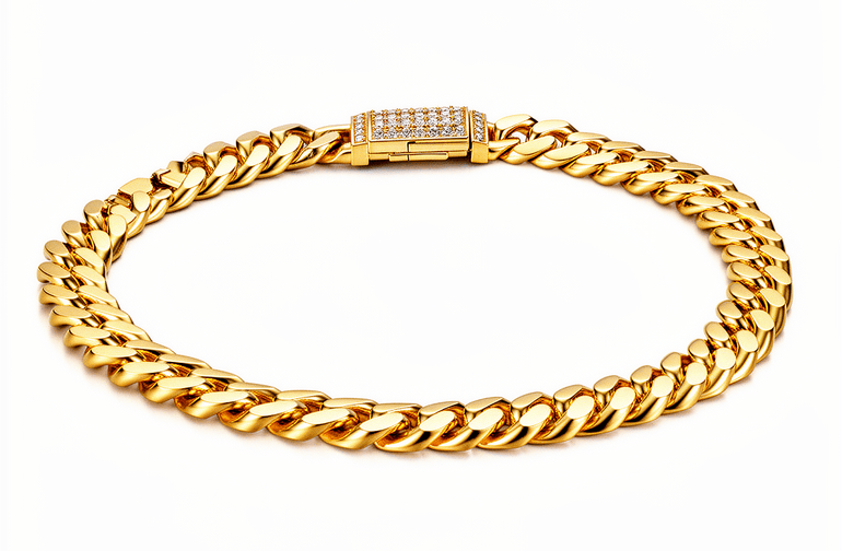 10K Yellow Gold Cuban Link with Clasp Bracelet Women's - Miral Jewelry