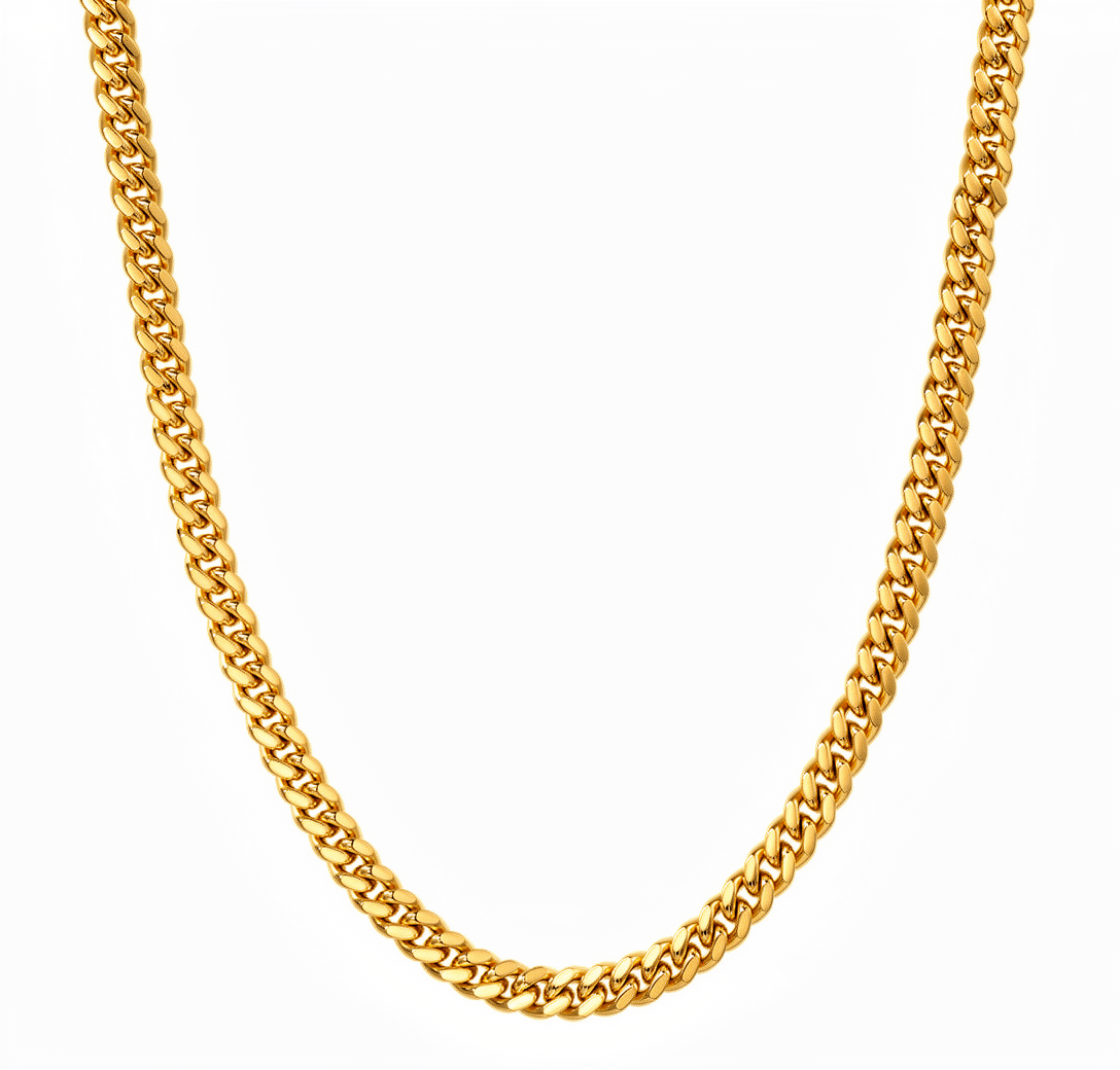 10K Yellow Gold Cuban Link with Cz Clasp Chain 24" - Miral Jewelry