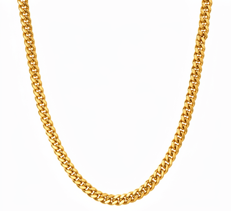10K Yellow Gold Cuban Link with Cz Clasp Chain 24" - Miral Jewelry