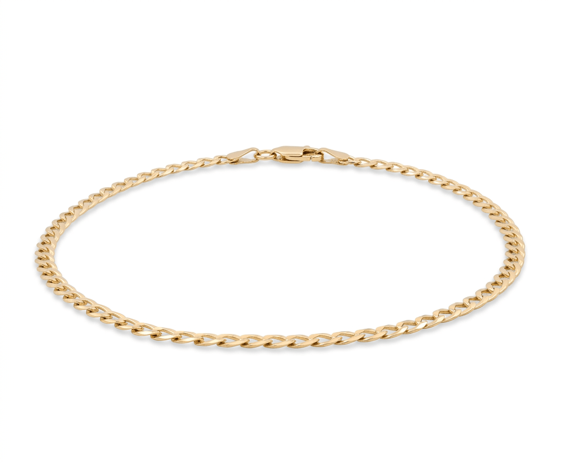 10K Yellow Gold Curb Ankle Bracelet - Miral Jewelry