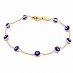 10K Yellow Gold Dark Blue Evil Eye Station Bracelet – 7.5" - Miral Jewelry