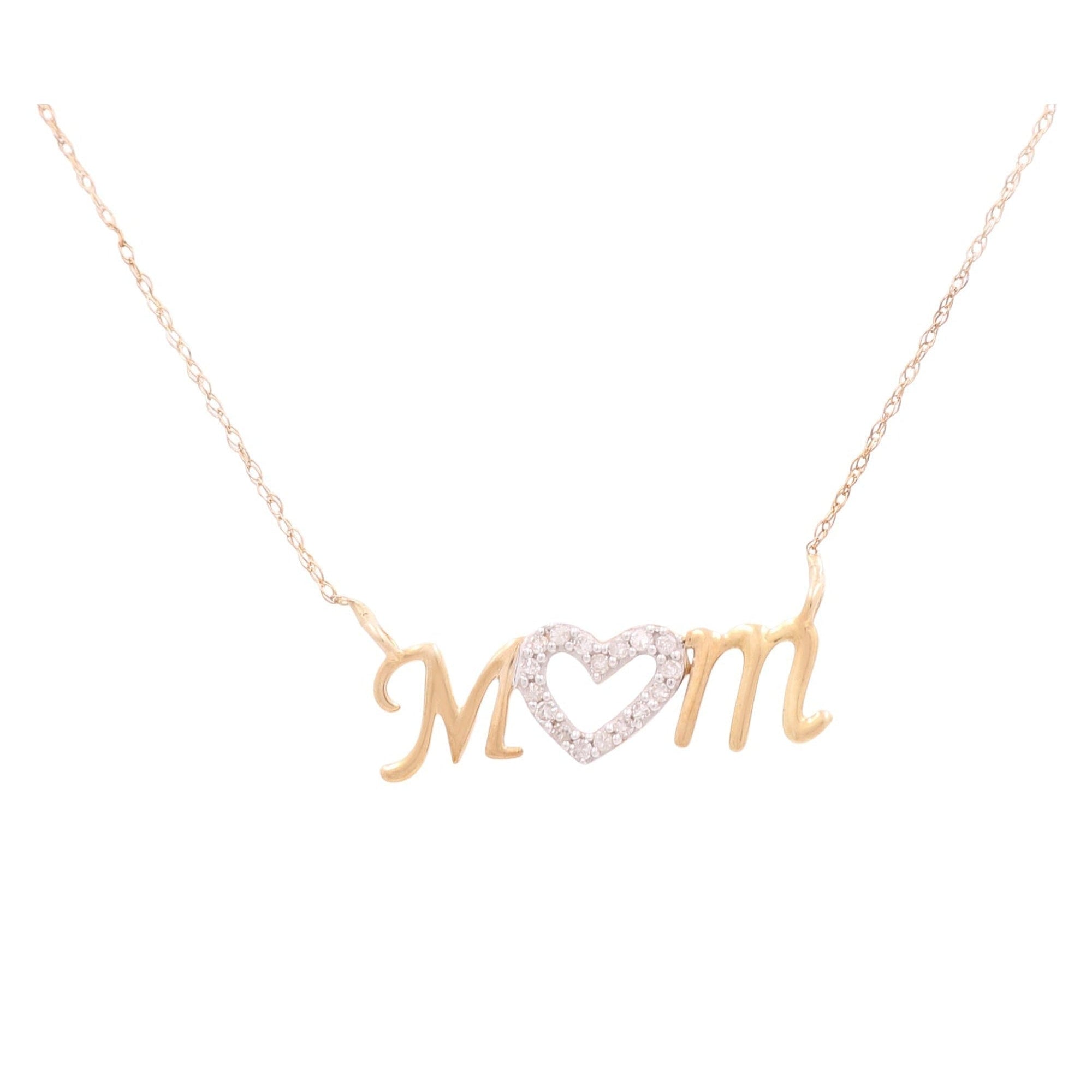 10K Yellow Gold MOM Necklace with Diamond Heart 0.10 ct tw