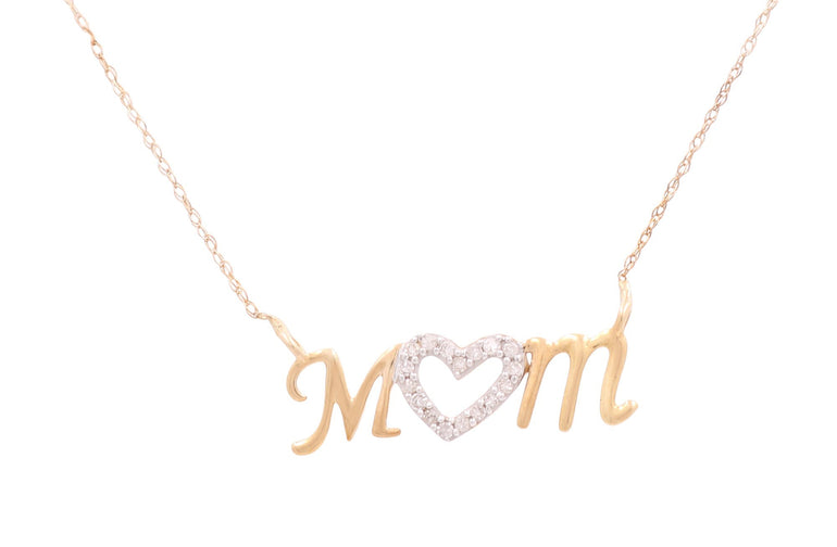10K Yellow Gold Dia Mom Women's Necklaces with 0.10Tw Round Diamonds - Miral Jewelry