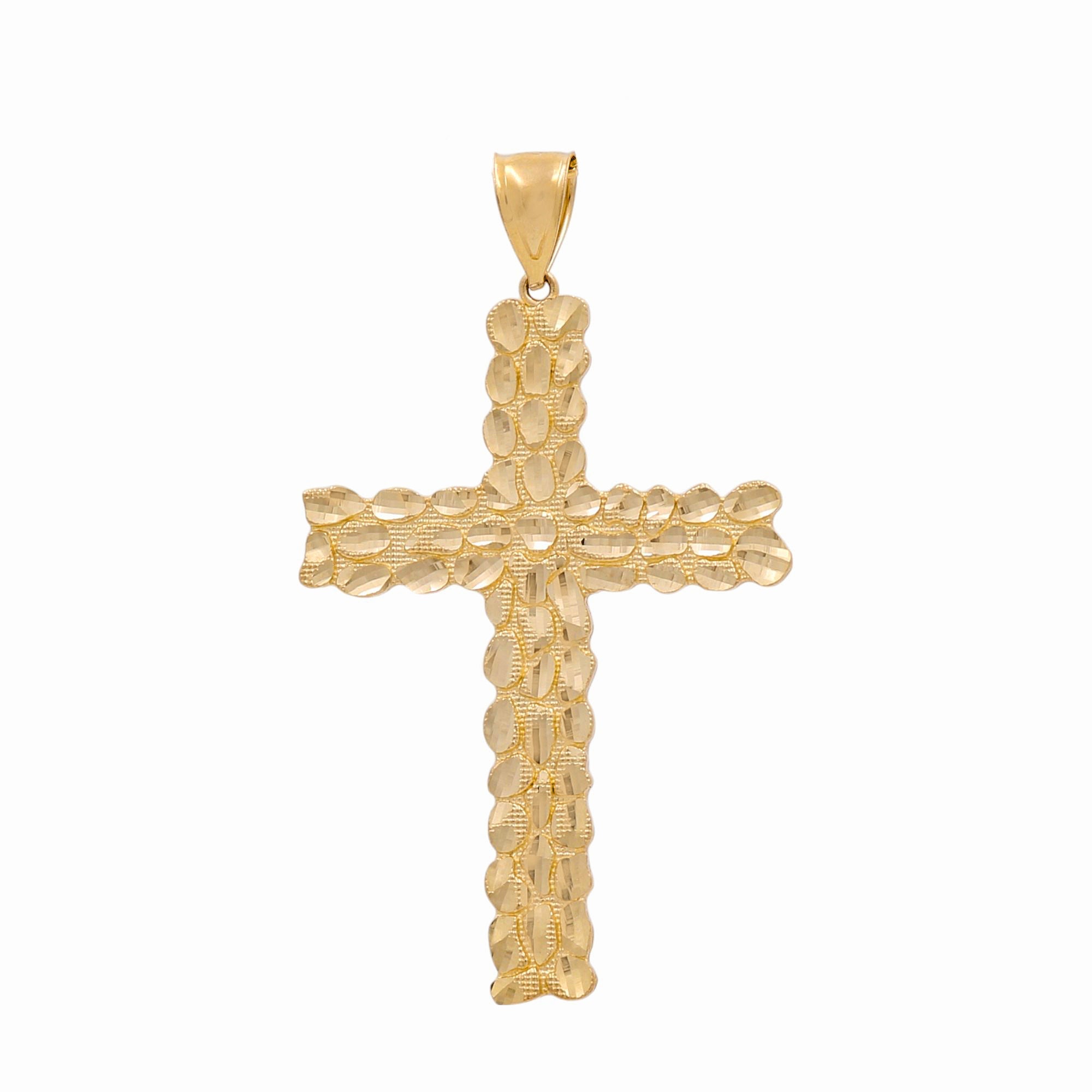 10K Yellow Gold Diamond-Cut Textured Cross Pendant 6.7 g