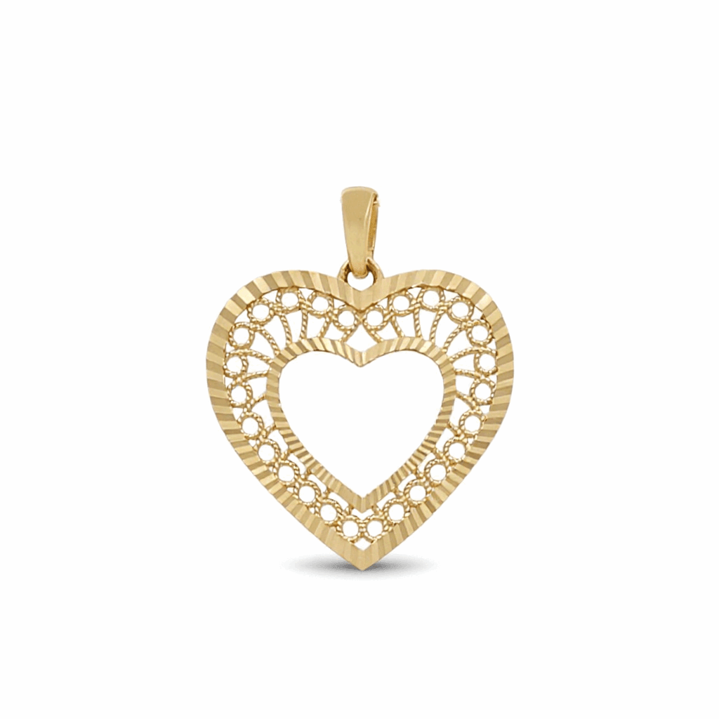 10K Yellow Gold Diamond Cut Heart Women's Pendant - Miral Jewelry