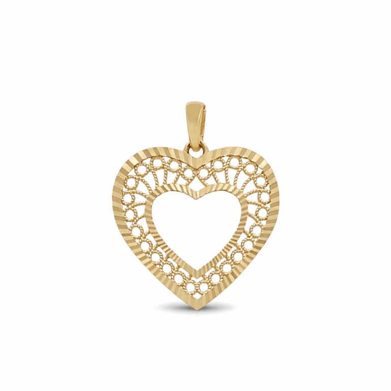 10K Yellow Gold Diamond Cut Heart Women's Pendant - Miral Jewelry