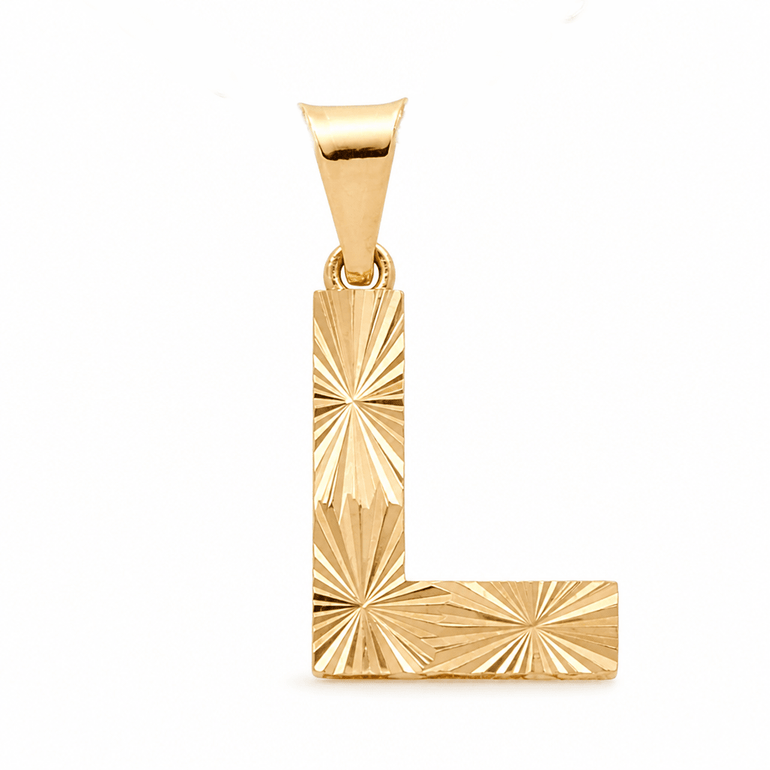 10K Yellow Gold Diamond Cut Initial L Pendant - Miral Jewelry
