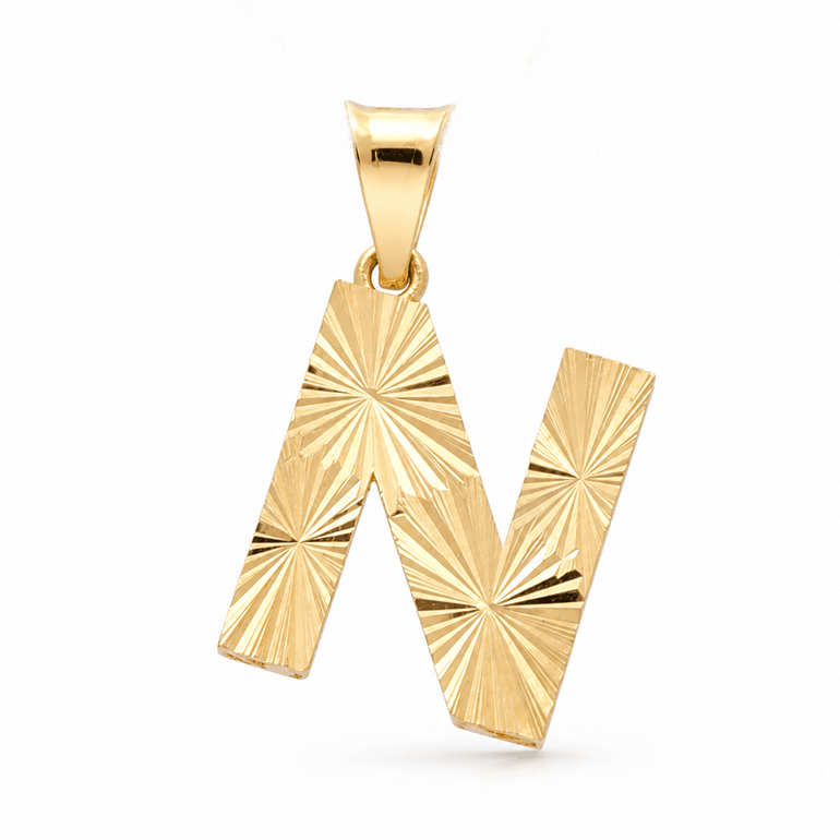 10K Yellow Gold Diamond Cut Initial N Pendant - Miral Jewelry