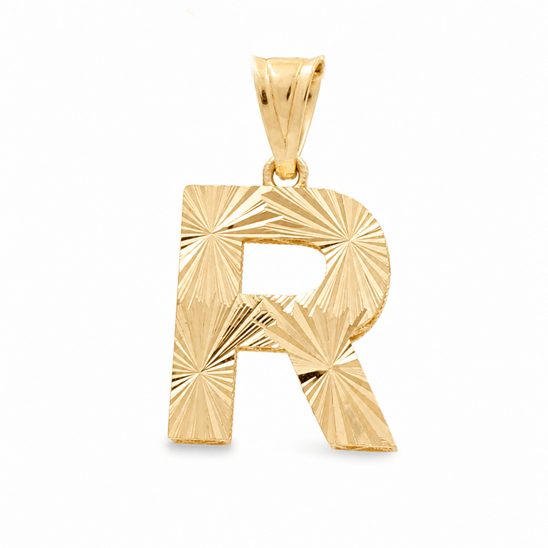 10K Yellow Gold Diamond Cut Initial R Pendant - Miral Jewelry