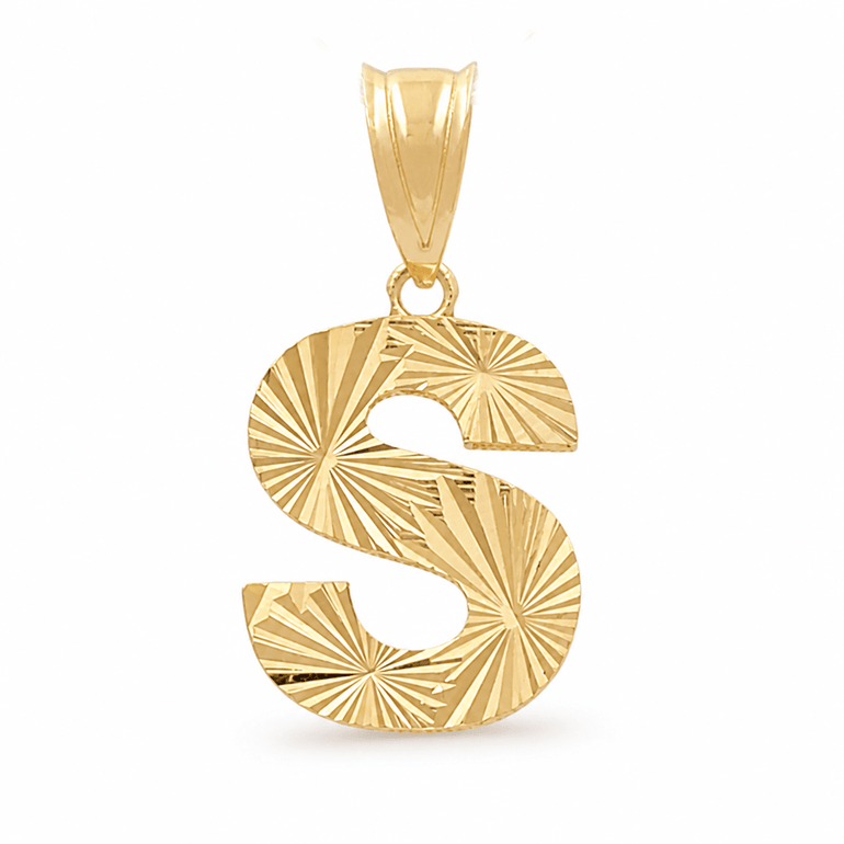 10K Yellow Gold Diamond Cut Initial S Pendant - Miral Jewelry