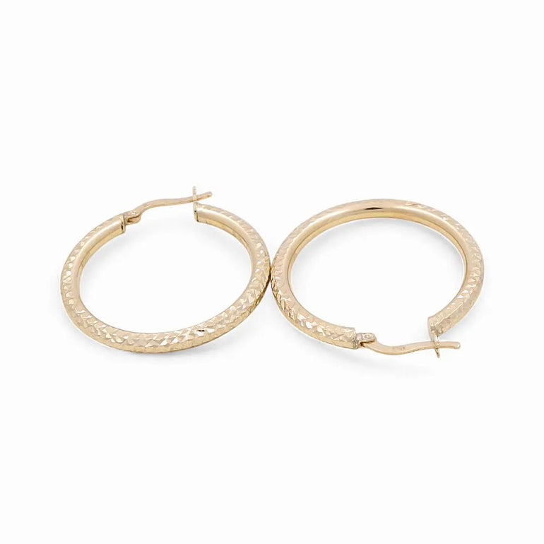 10K Yellow Gold Diamond Cut Large Hoop Earrings - Miral Jewelry