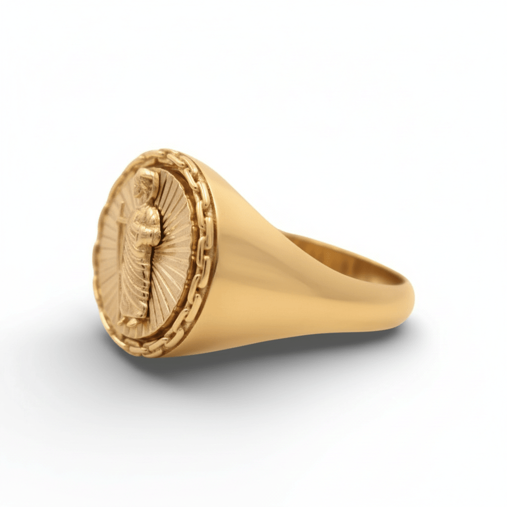 10K Yellow Gold Men's Diamond-Cut San Judas Ring 5.3 g – view 2