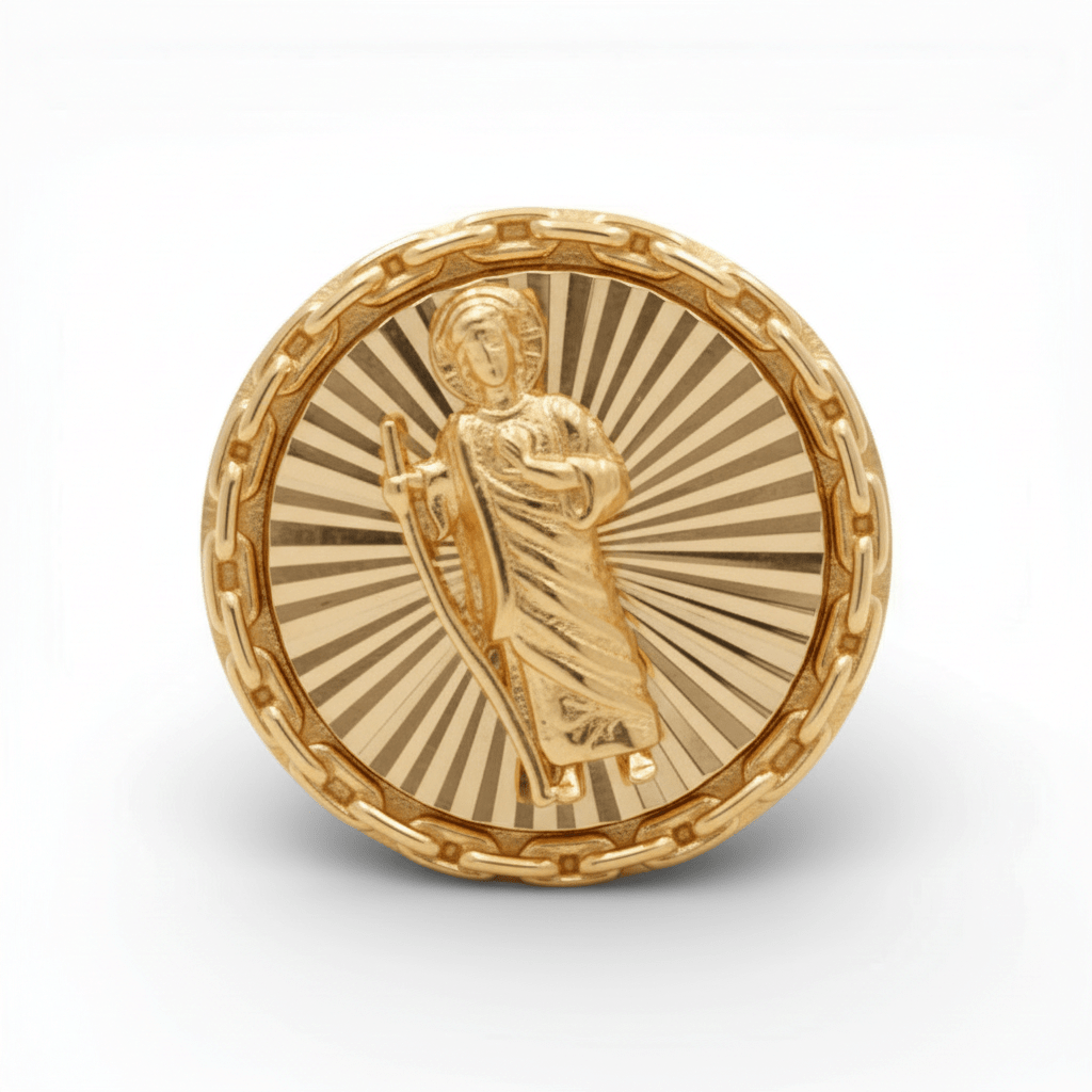 10K Yellow Gold Men's Diamond-Cut San Judas Ring 5.3 g