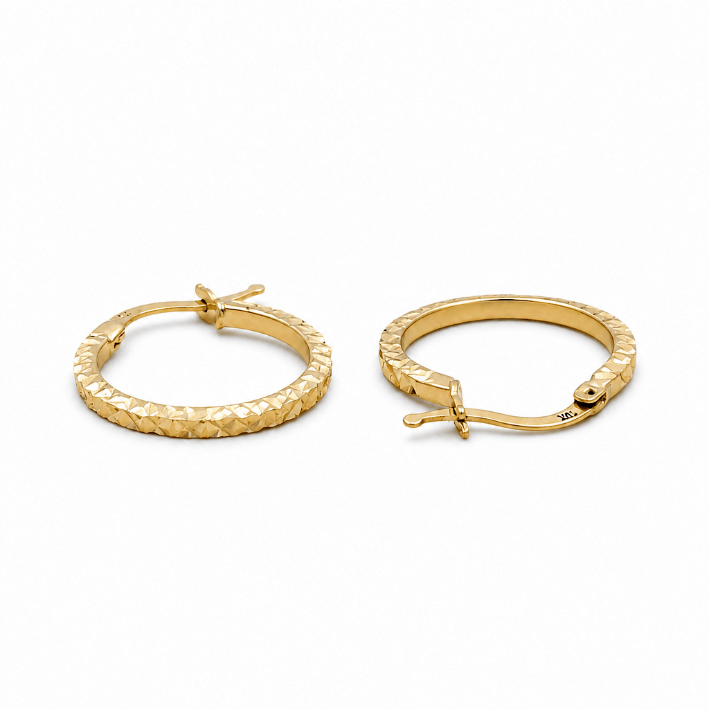 10K Yellow Gold Diamond Cut Small Hoop Earrings - Miral Jewelry
