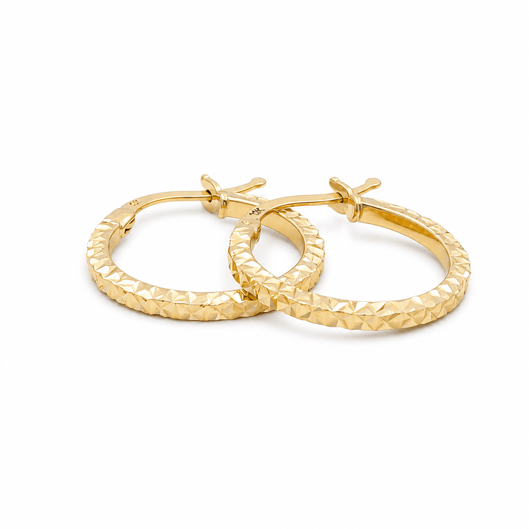 10K Yellow Gold Diamond Cut Small Hoop Earrings - Miral Jewelry