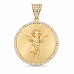 10K Yellow Gold Divino Nino With CZ Medal Pendant - Miral Jewelry