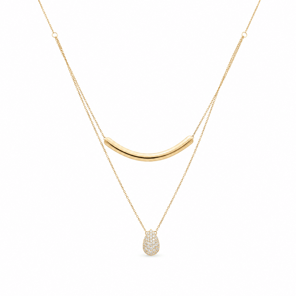 10k Yellow Gold Double Diamond Necklace 18" with 0.37Tw Round Diamonds - Miral Jewelry