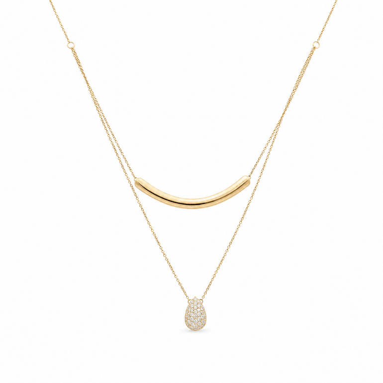 10k Yellow Gold Double Diamond Necklace 18" with 0.37Tw Round Diamonds - Miral Jewelry