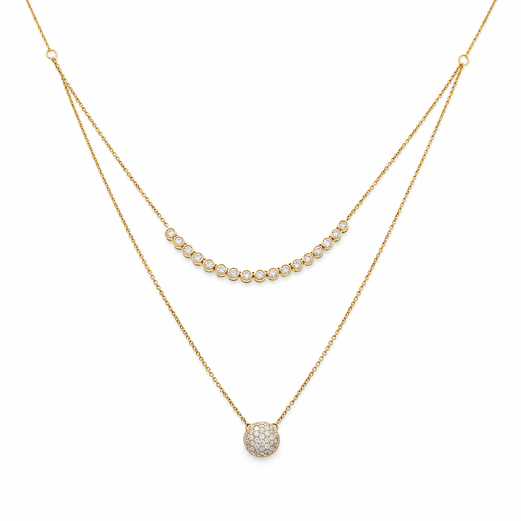 10k Yellow Gold Double Diamond Necklace 18" with 0.87Tw Round Diamonds - Miral Jewelry