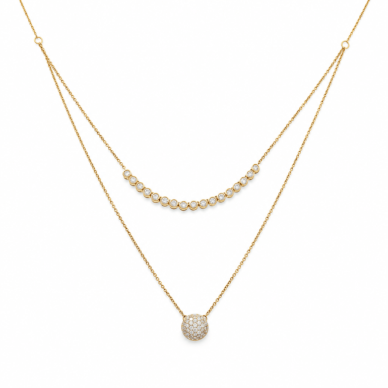 10k Yellow Gold Double Diamond Necklace 18" with 0.87Tw Round Diamonds - Miral Jewelry