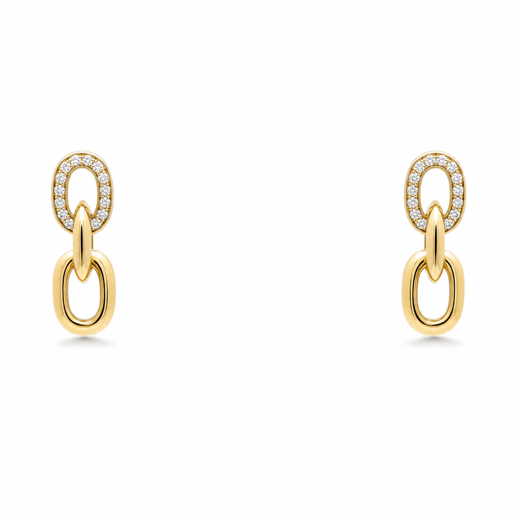 10K Yellow Gold Drop Diamond Earrings with 0.16Tw Round Diamonds - Miral Jewelry