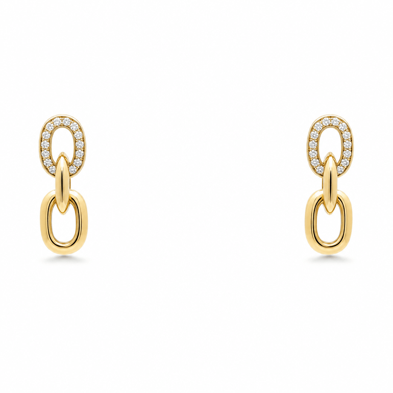 10K Yellow Gold Drop Diamond Earrings with 0.16Tw Round Diamonds - Miral Jewelry